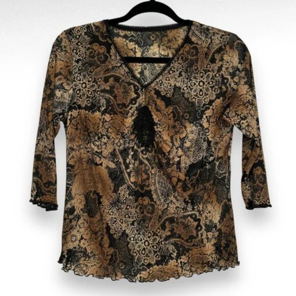 Vintage Y2K Mesh Whimsigoth Crochet Top Shirt Black Brown Goth Witch Size - Picture 2 of 8